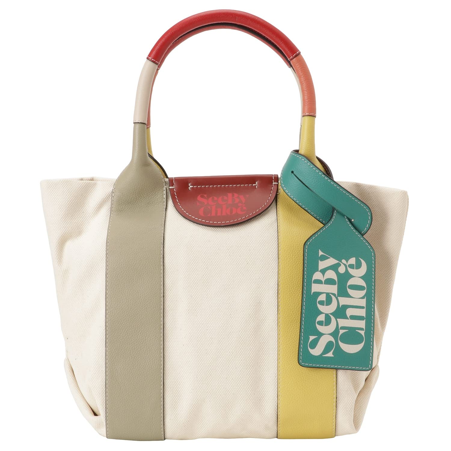 

See by Laetizia Small Canvas and Leather Tote Pottery Green Chloé Bag, CHS22USB62B04, Women s, [Used]