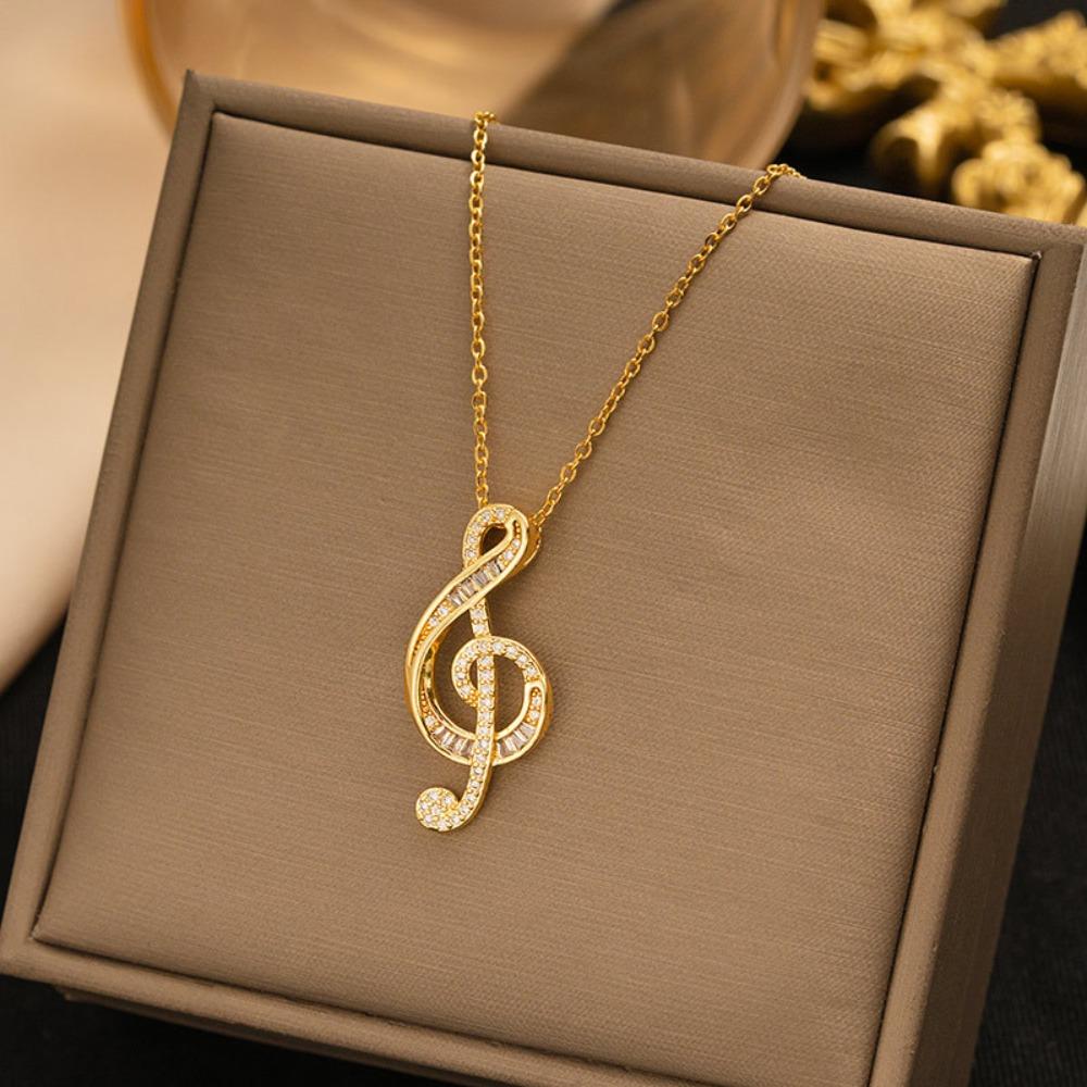 

Women Luxury Diamond Gemstone Music Pendant Necklace Small Fashion High End Collarbone Chain Jewelry Gift