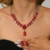 European and American Fashion Leaf Droplet Crystal Necklace Earrings Two-piece Set for Women's Dinner Dress Accessories