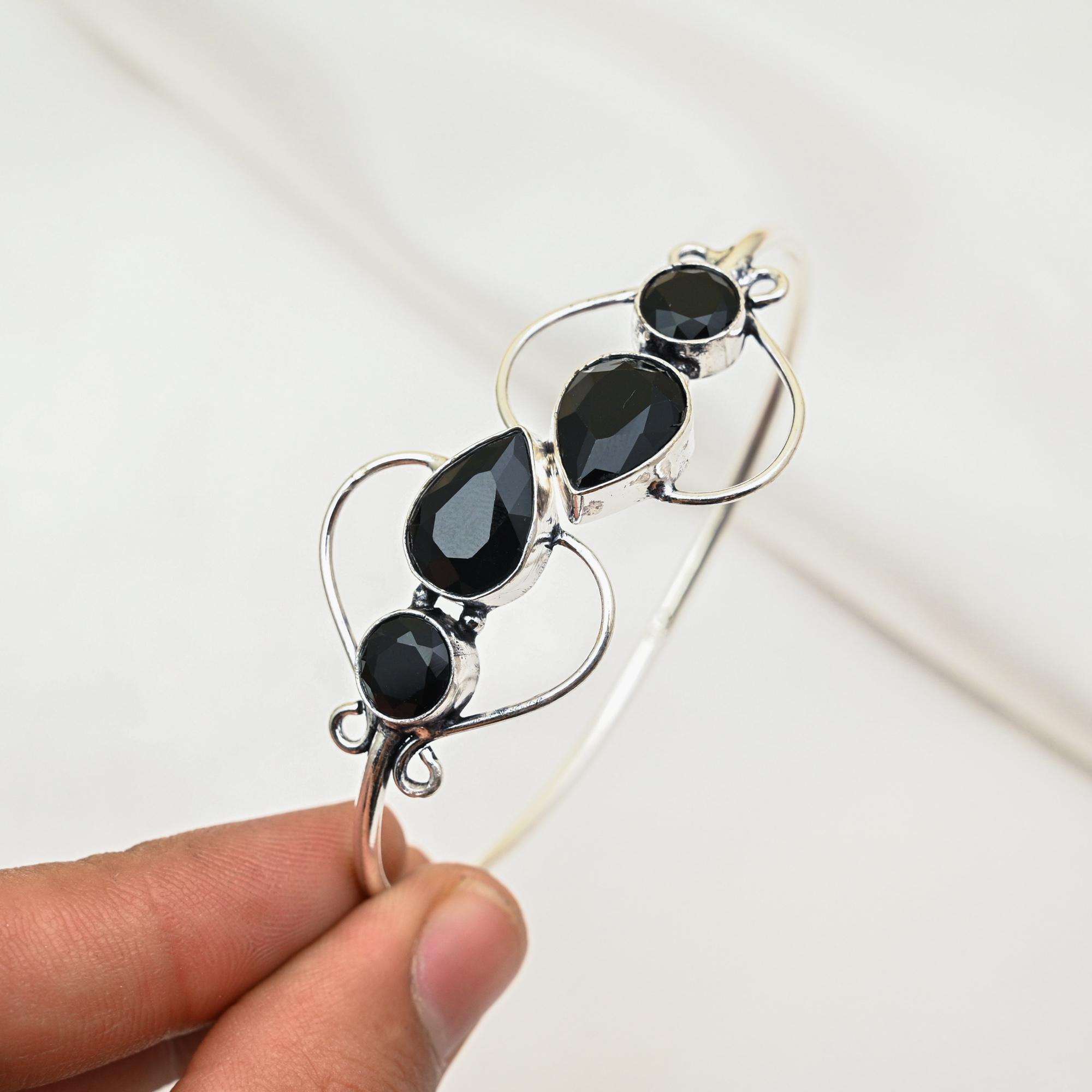 

Черный браслет из шпинели, браслет из стерлингового серебра 925 пробы, ювелирные изделия ручной работы с драгоценными камнями, подарки для жены, совершенно новый браслет Adjustable чёрный