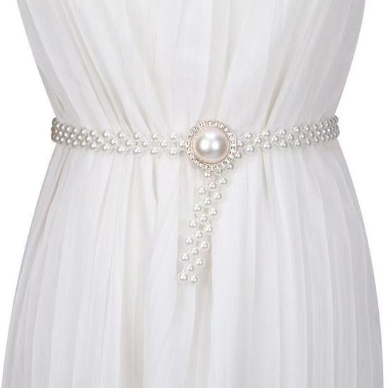 Yousheng Waist Chain Imitation Pearls 3D Flower Decor Waist Chain Adjustable Fit Retro Dress Waist Belt Special Occasions Accessory