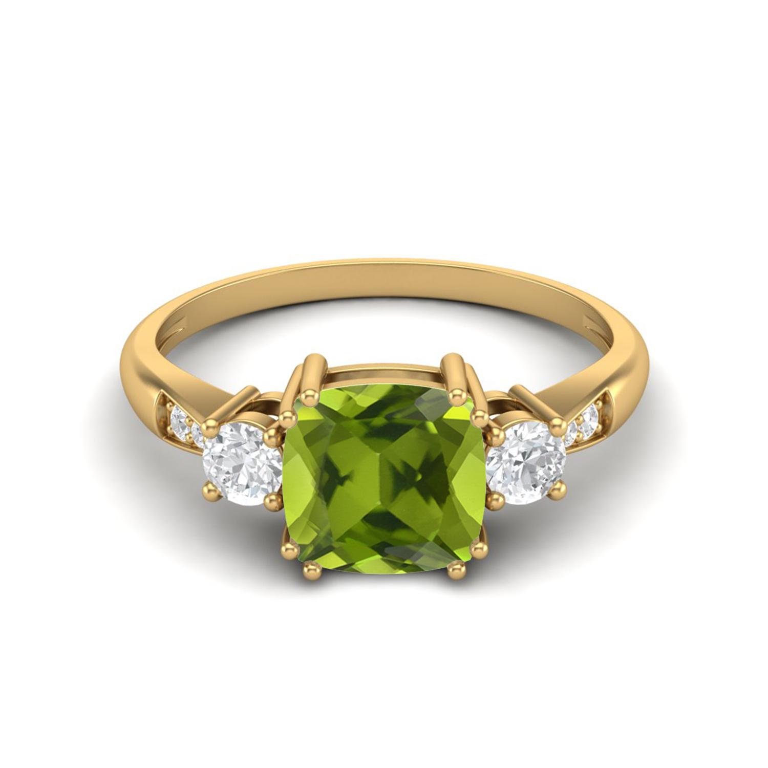 7mm Cushion Peridot 925 Sterling Silver Gold Vermeil Three Stone Women Engagement Ring 5 жёлтый