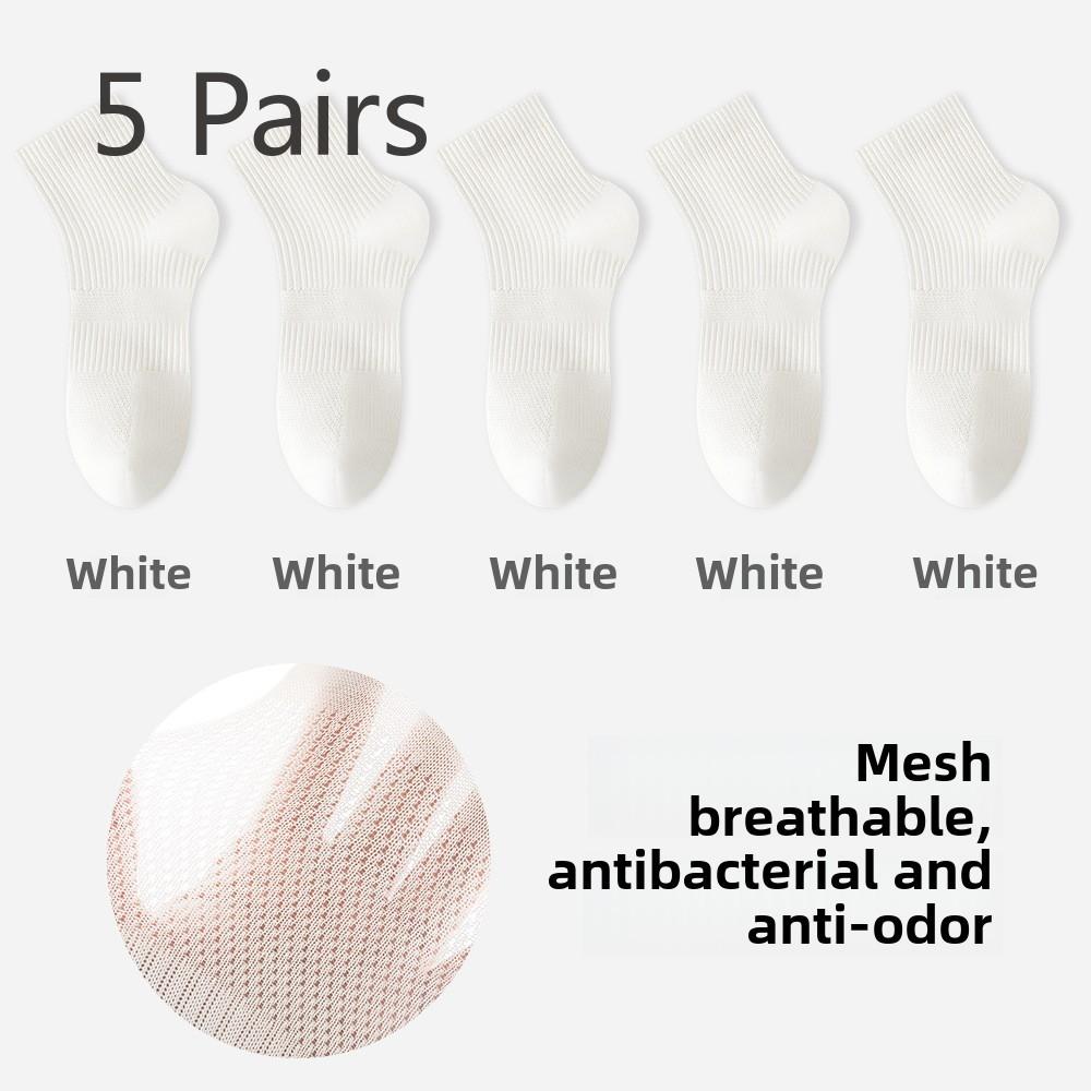5 Pairs of Women's Mid-calf Spring and Autumn Mesh Breathable Antibacterial Anti-odour and Sweat-absorbent Short Socks