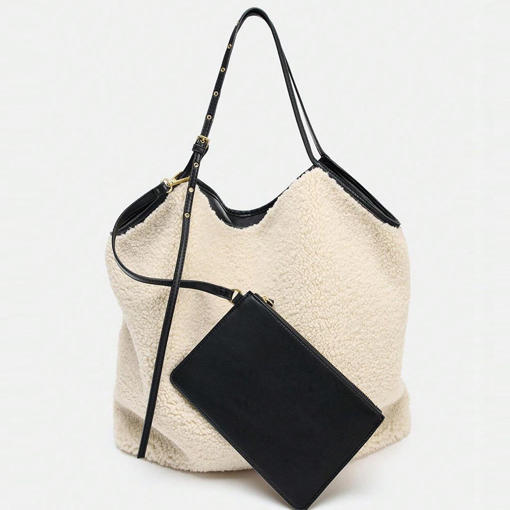 

Fashion Lambwool Tote Women Bag Large Capacity Fur Shoulder Bag Double-sided Designer Bags for Women Handbag Plush Shopper Purse