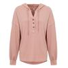 Autumn Winter Women Casual Loose V Neck Hoodie Top Solid Color Single Breasted Shirt