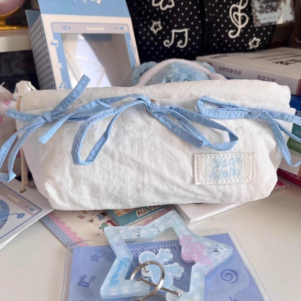 

Bow-knot Student Pencil Case Large Capacity Stationery Storage Bag Pencil Bag Student Gift білий