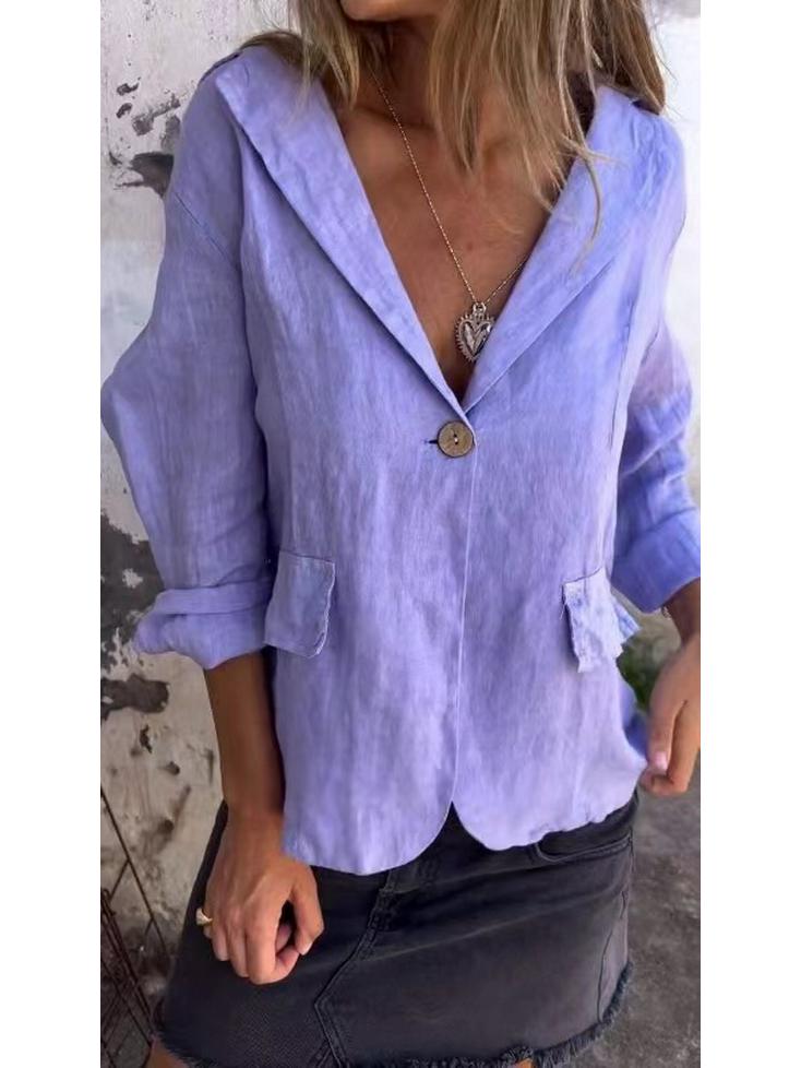 

2026 Women s Spring Plus Size Loose Cotton Linen Blazer with Notch Lapel and Buttons 5XL фіолетовий