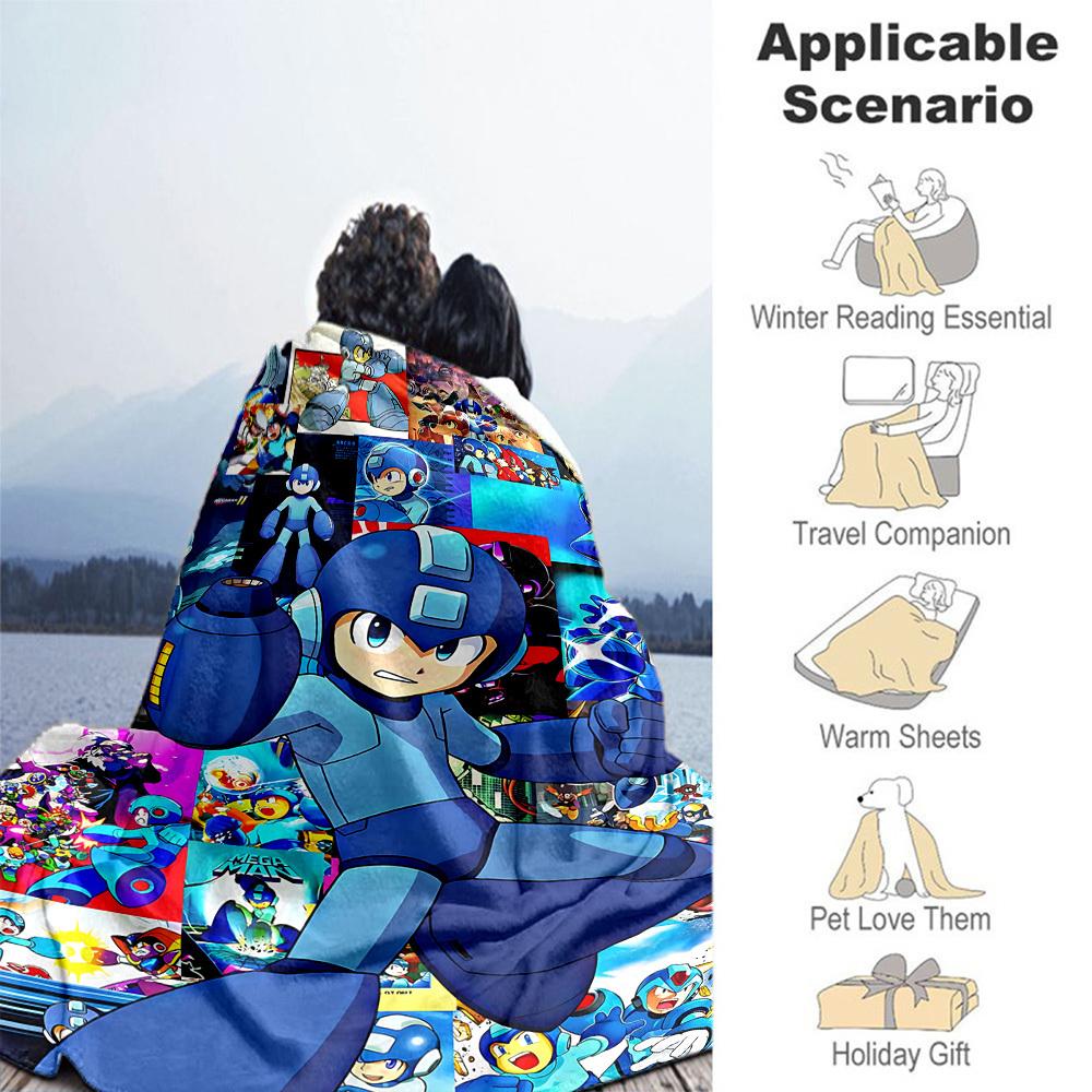 1pc Mega Man Rockman X All-Season Comfort, Outdoor Flannel Blanket - Soft, Warm & Cozy for Naps, Camping & Travel 012