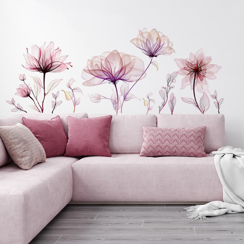 

Pink Flowers Wall Stickers For Living Room Bedroom Background Wall Decor Girls S Room Home Decorative Stickers Wall Decals Mural рожевий