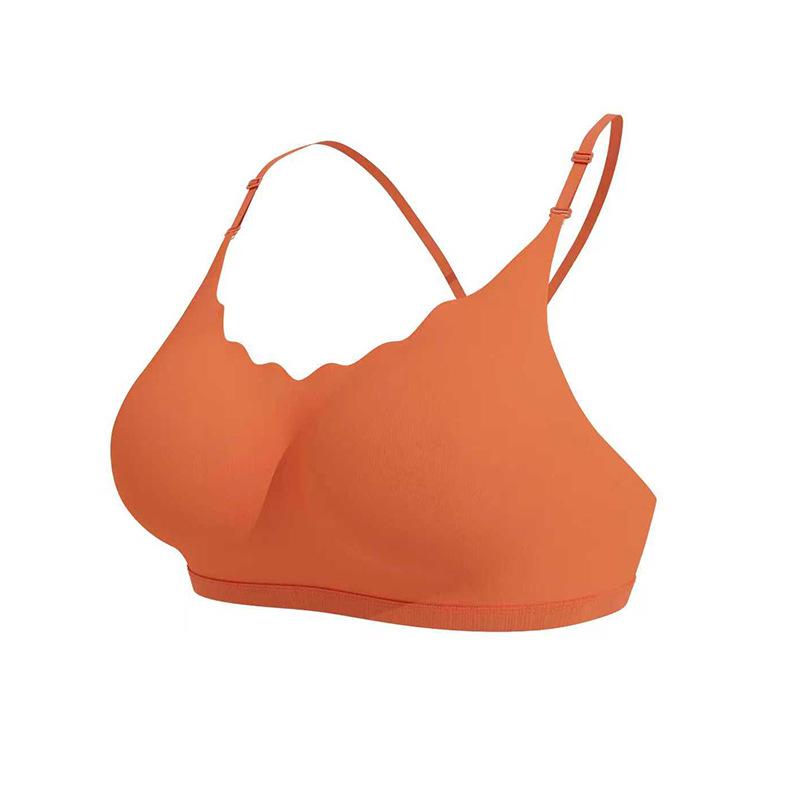Women V-Neck Wavy Edge Seamless Bra, Tank Top Style Wireless Comfort Back Closure Ladies Underwear S