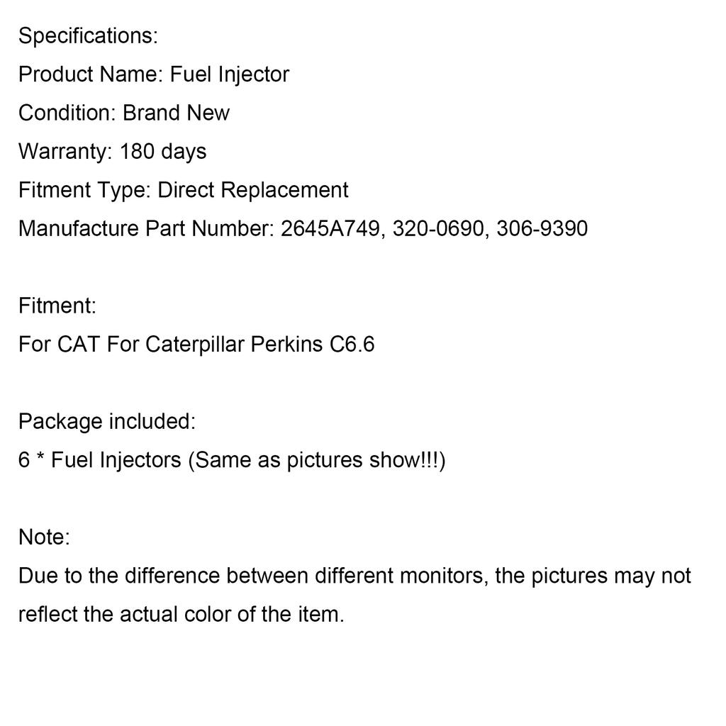 6PS Fuel Injectors 2645A749 Fit for Caterpillar Perkins C6.6 Fit for CAT 320-0690