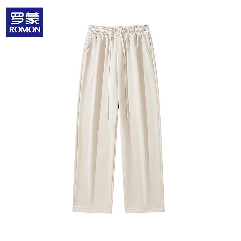 ROMON Men's Solid Loose Straight-Leg Casual Pants