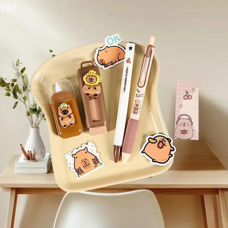 1Set Cute Cartoon School Supplies Creative Gift Cartoon Capybara Pattern Stationery Set Student Learning Stationery Set