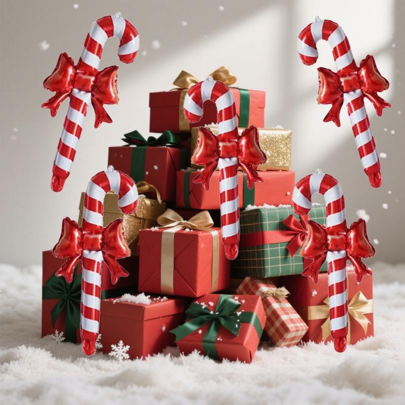 

Five Christmas bow candy hand-held stick balloons are very suitable for Christmas festival party decoration and theme party decoration