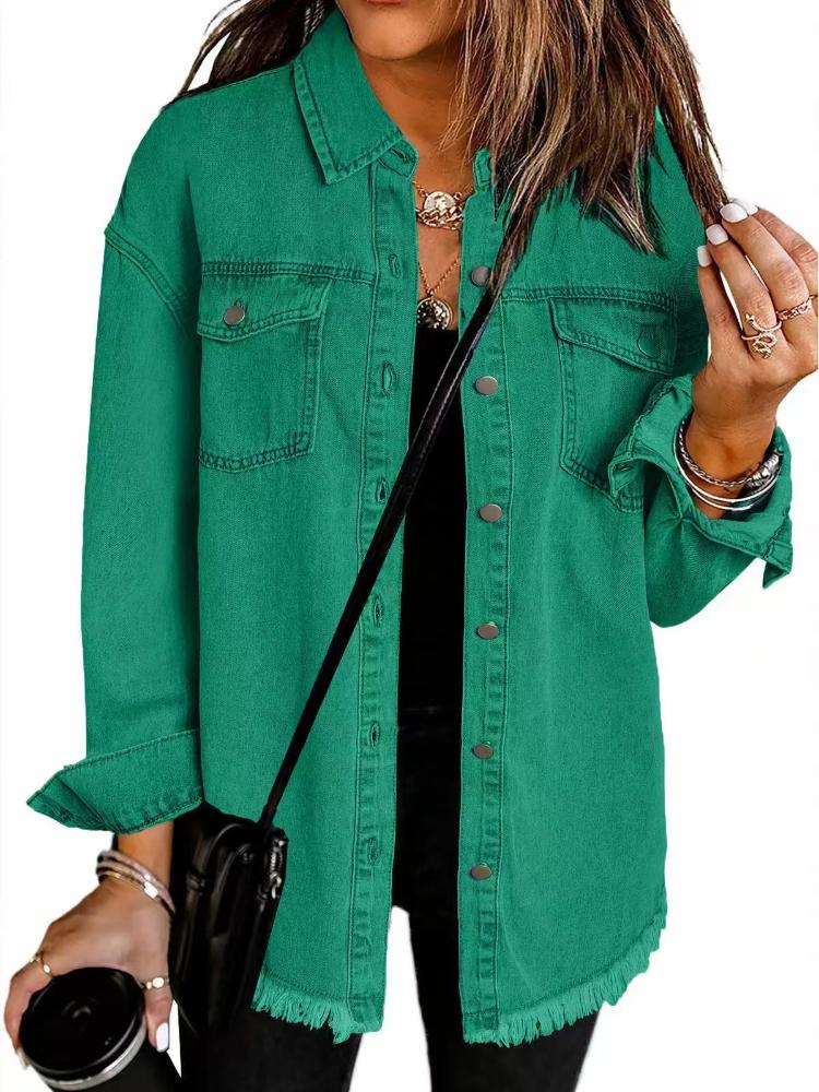 

Женская джинсовая куртка, приталенная, из эластичного хлопка, повседневная верхняя одежда с множеством карманов M зелёный