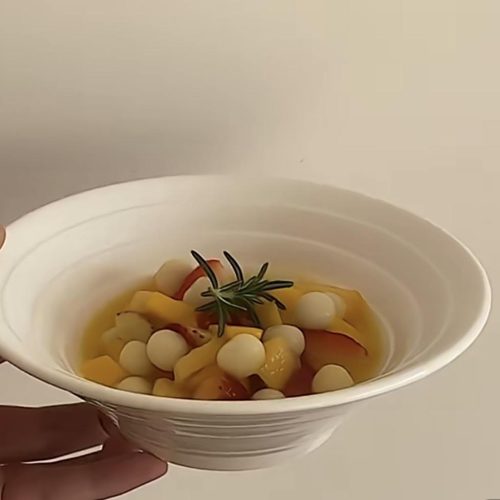 Jade Porcelain White Striped Trumpet Bowl: Versatile Ramen, Soup, and Rice Bowl - Japanese Style, Large Size