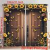 2 Pcs Wooden door sunflower print curtains,suitable for bedroom,living room kitchen decoration,home decoration,window decoration