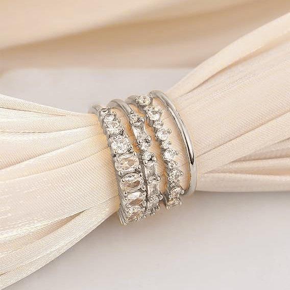 Gold Plated Zirconia Women's Ring Set - Four Pieces