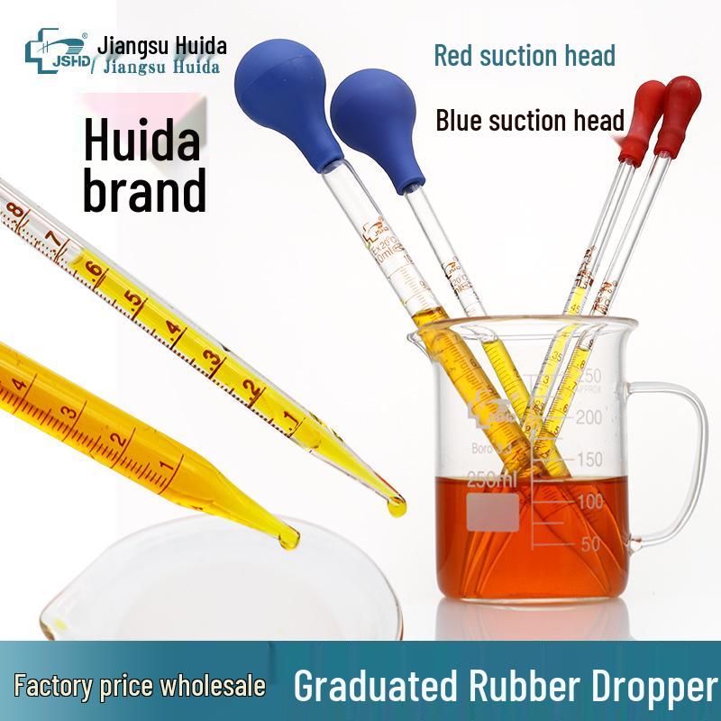 Huidajel Graduated Glass Dropper: 0.5ml, 1ml, 2ml, 3ml, 5ml, 10ml Transfer Pipette 1ml (Red Tip)