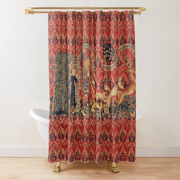 Medieval Deer Hunting Scene Shower Curtain Ladies and Dogs Antique Shower Curtain Animals Retro Vintage Bathroom Curtains Set
