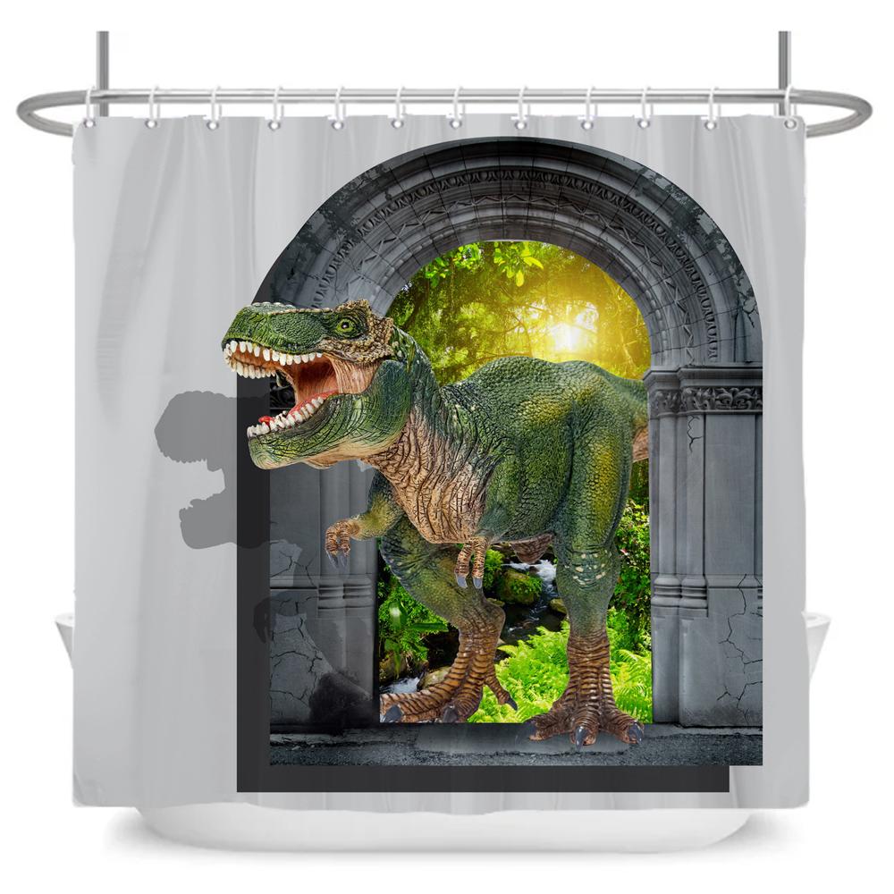 Funny Dinosaur Shower Curtain Bathroom Dino Cool for Kids Boys Silhouette Animal Cartoon White Fabric Bath Curtain Home Decor
