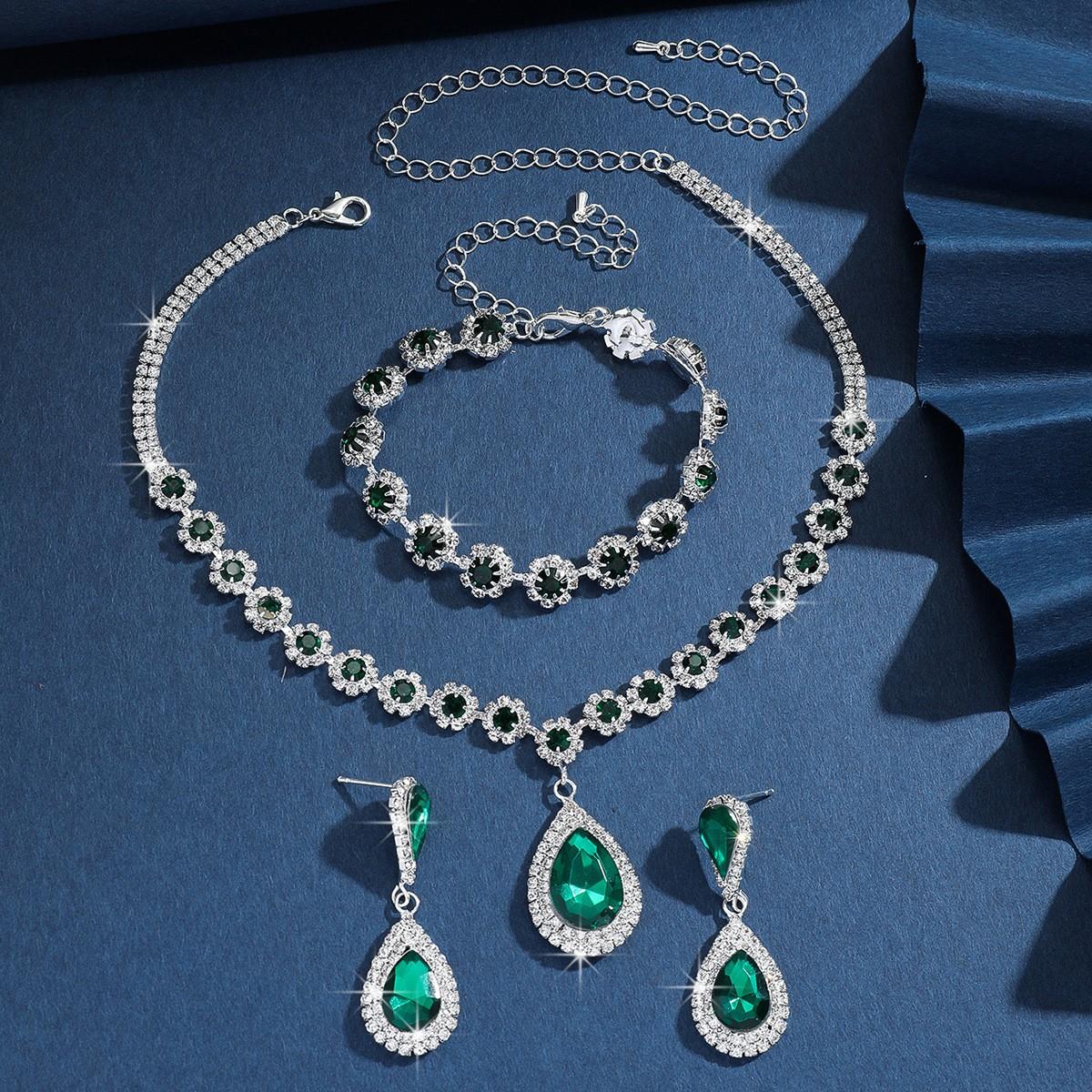Ensemble de Bijoux 4 Pièces pour Femme Mode Goutte d'Eau Fleur Collier Boucles d'Oreilles Bracelet Mariage Fête Festival Cadeau-8065 gray