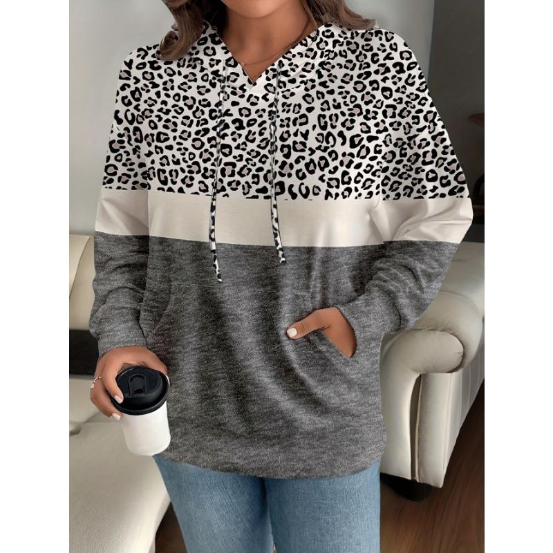 Damen S Pullover Hoodie mit Leopardenmuster Herbst Winter Lässiges Oberteil