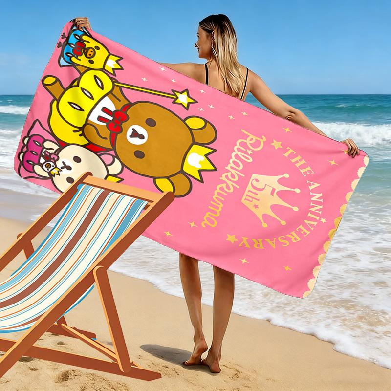 Rilakkuma Print Beach Towel, Large Soft Quick Dry Towel for Beach Camping Swimming