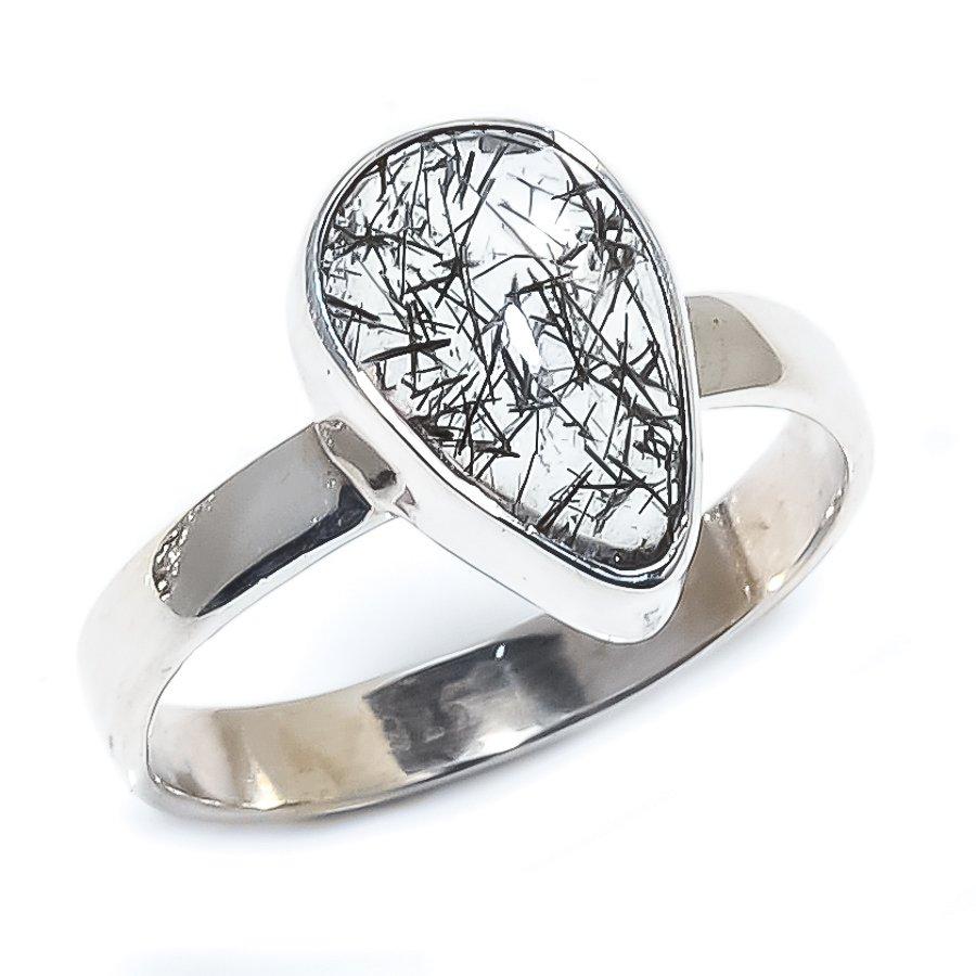 Natural Black Rutile Gemstone Handmade 925 Sterling Silver Jewelry Ring S.6 e2C92