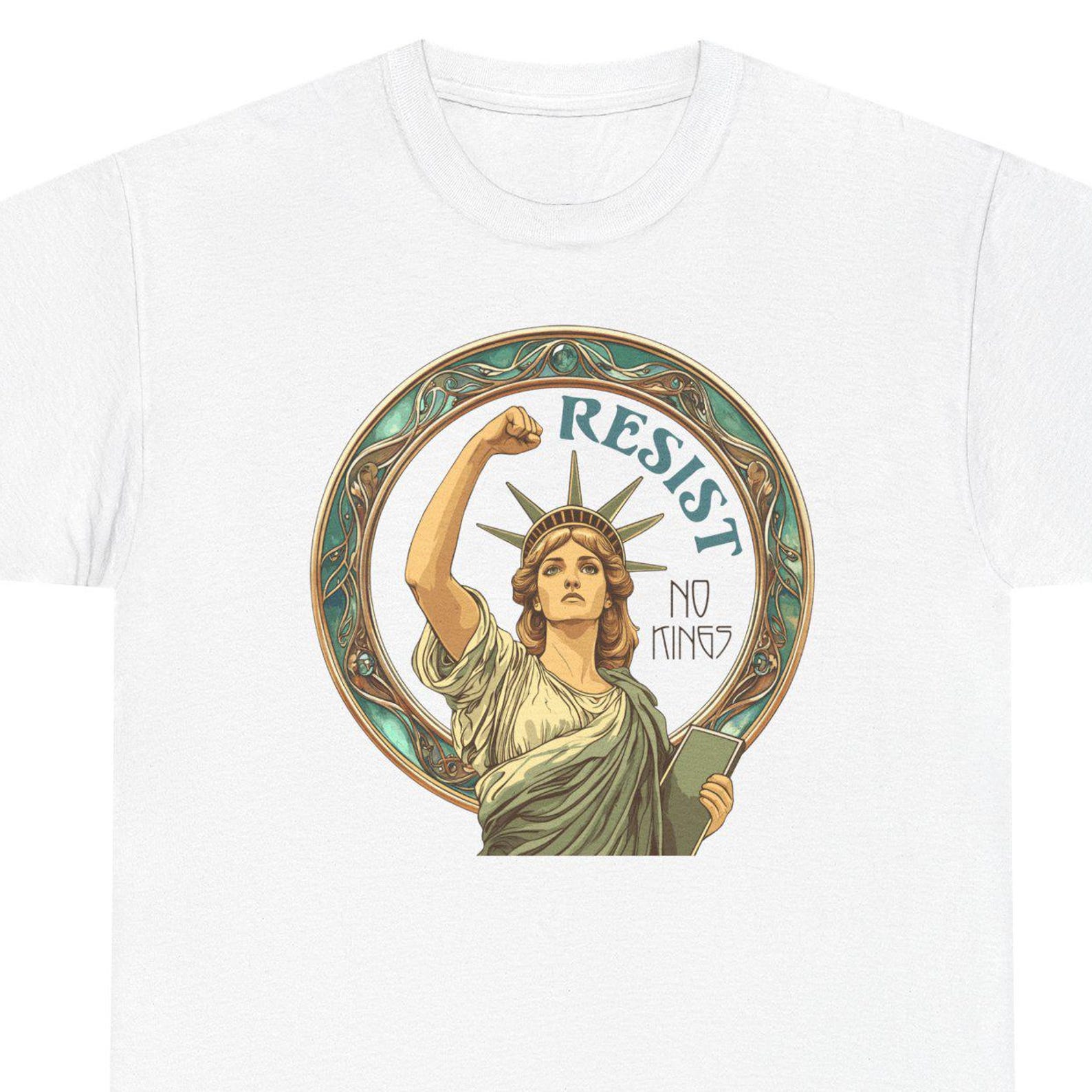 Resist Statue of Liberty unisex t-shirt, Political Protest tee, No Kings, Anti Trump, Art Nouveau Statue of Liberty S