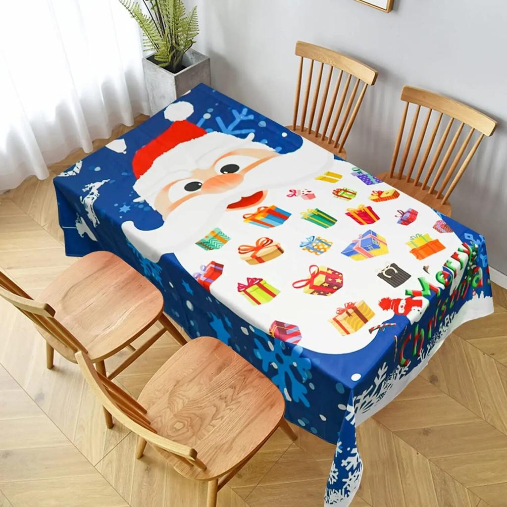 Vánoční obdélníkový ubrus ,Sněhová vločka Sněhulák a Santa Claus Tisk Desktop ,Zimní dovolená Svatba / Dekorace do kuchyně