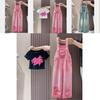 Adorable Girls Summer Outfits Loose Fit Denim Suspenders Set With Colorful T-shirt