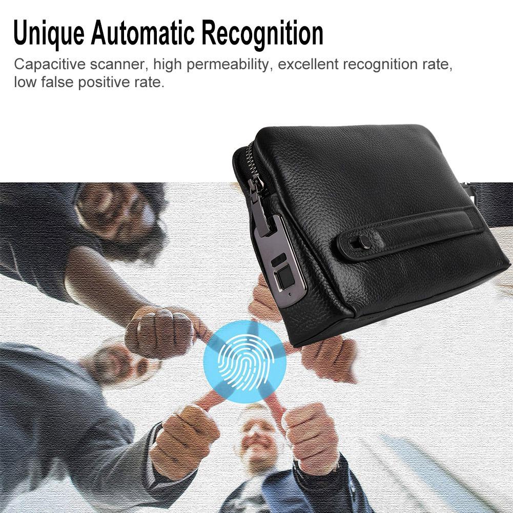 Fipilock FL-V1 Men Zipper Leather Wallet Smart Fingerprint Security Anti Theft Handbag Black