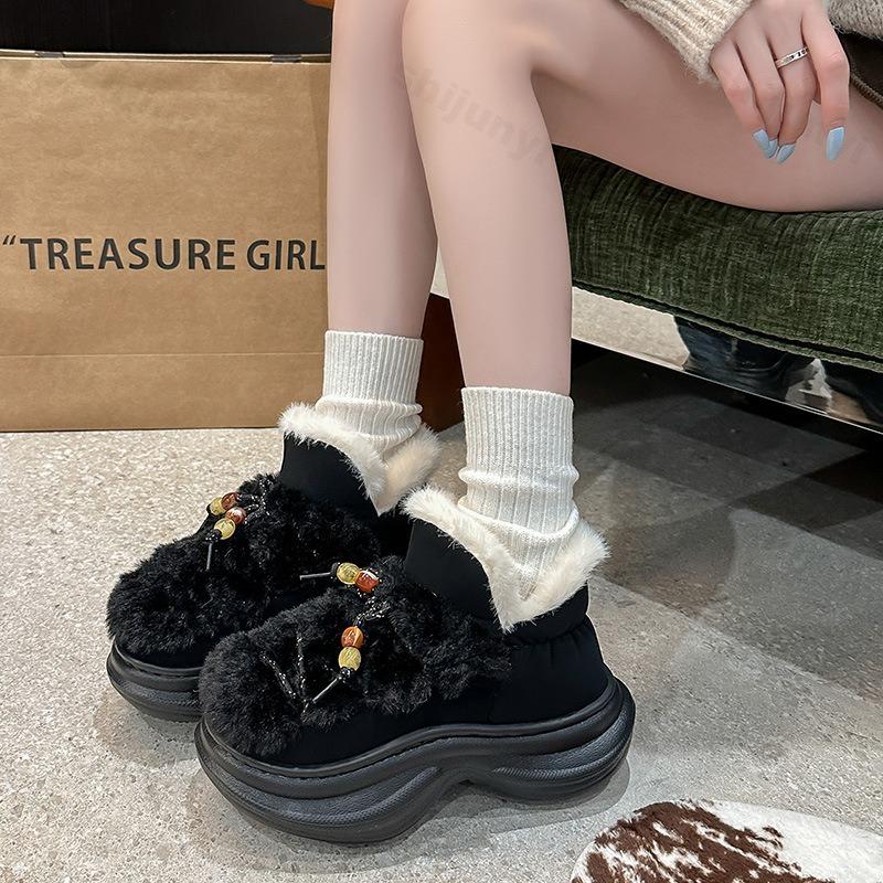 Modische Warme Haarige Dicksohlige Low Top Baumwollstiefel für Damen Winter   Vielseitige Plüschige Weiche Bequeme Klobige Schneestiefel