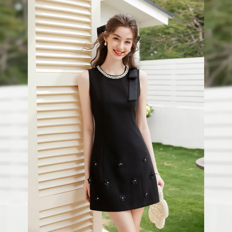 Elegant French Floral Sleeveless Dress S