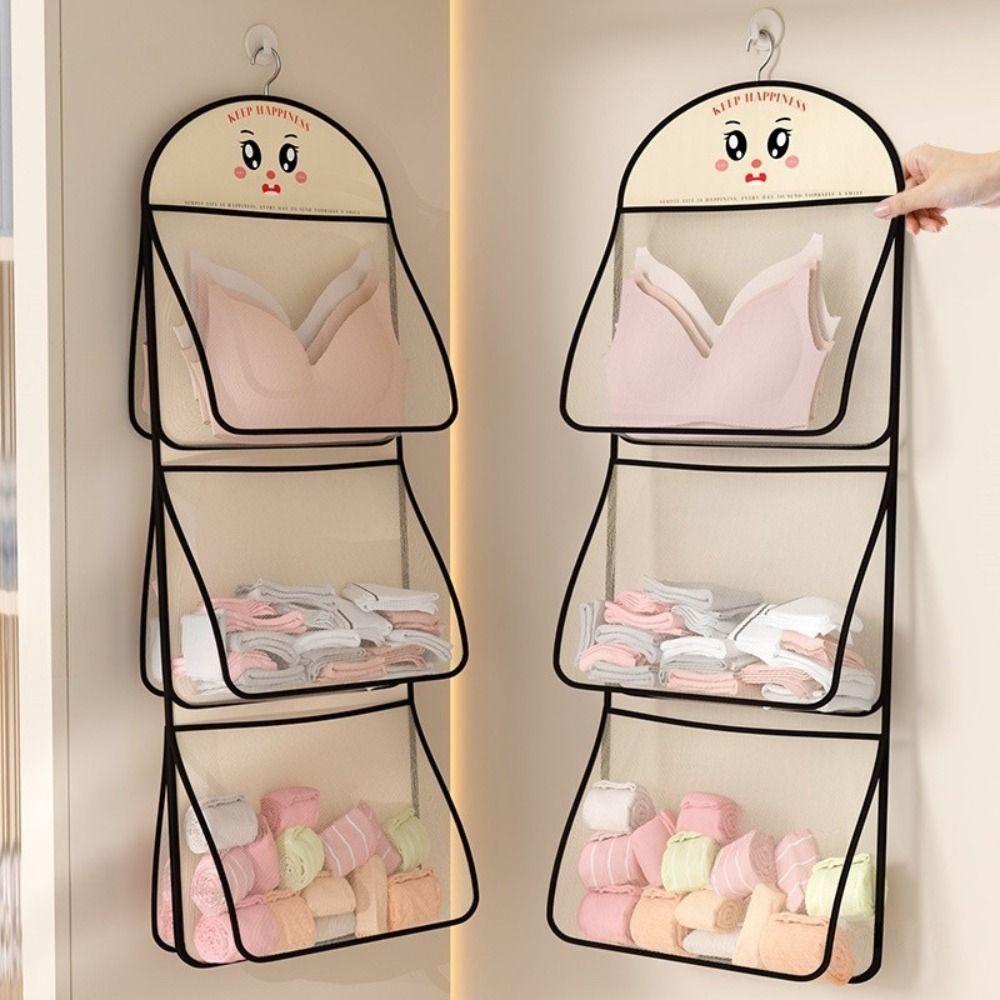 Durable 1/2/3Layer Underwear Storage Bag Large Capacity Multi-layer Socks Hanging Bag with Hanger Net Bag
