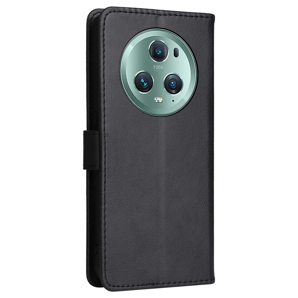For Honor Magic5 Pro Case Solid Color Leather Mobile Cover Wallet Stand with Strap