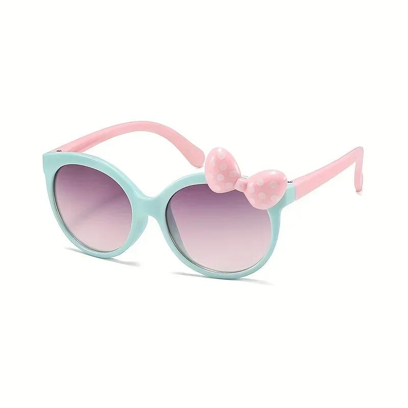 Cute Bow Sunglasses UV400 Round Frame Kids Eyewear Sun Protection Princess Shades for Party Travel