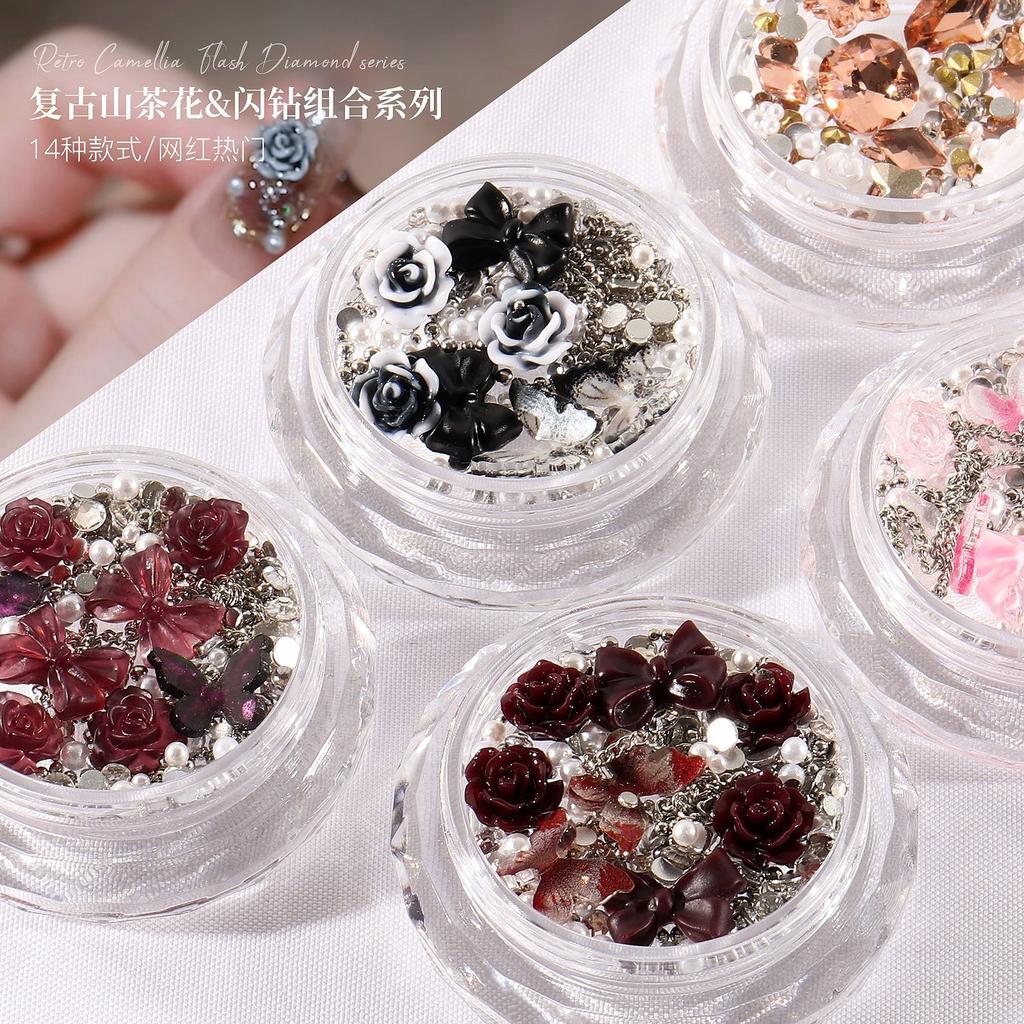 Round Box Nail Art Jewelry Glass Butterfly Camellia Pointed Bottom Drill Flat Bottom Diamond Nail Art Diamond Jewelry Mixed