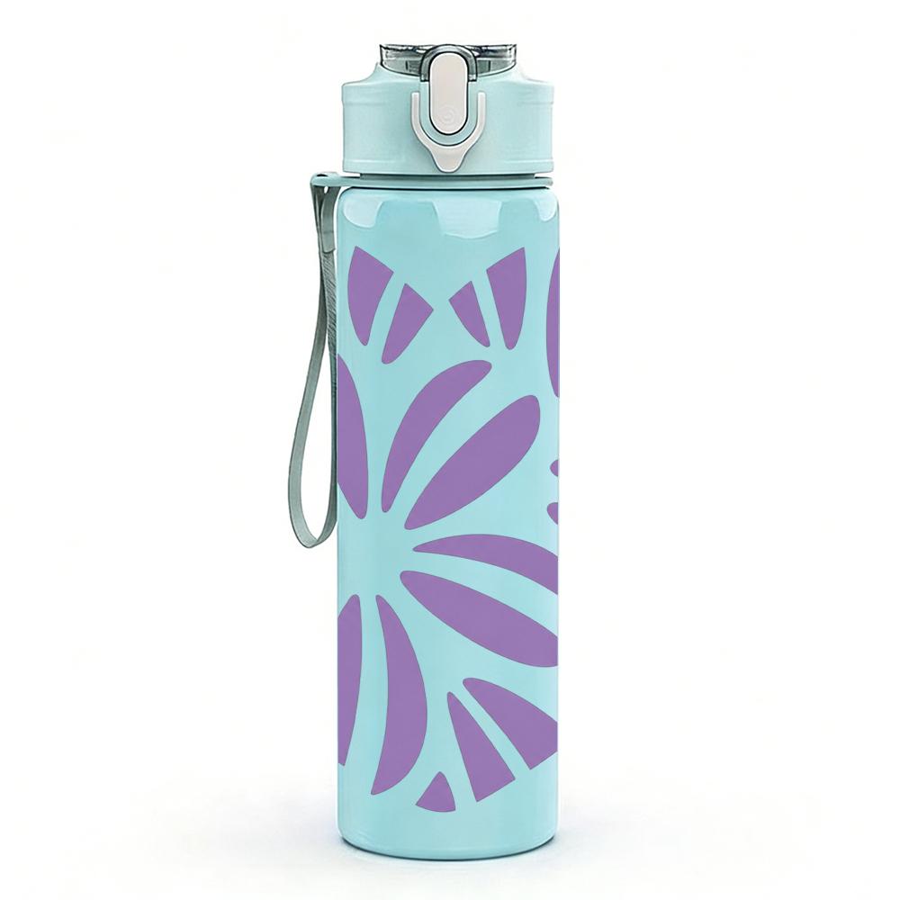 1PC Purple Floral Heart 750ml Color Plastic Sports Water Bottle Leakproof Flip Straw Lid Suitable for Sports Office Home Use