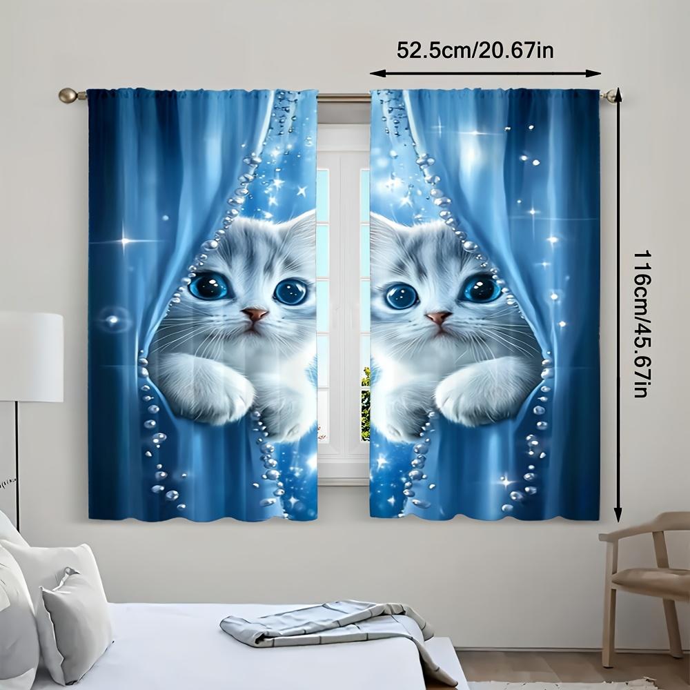 Cute Cat Print Curtains Bedroom Living Room Study Home Decor Curtain Light Filtering For Sitting Made Of Polyester With Rod Pocket