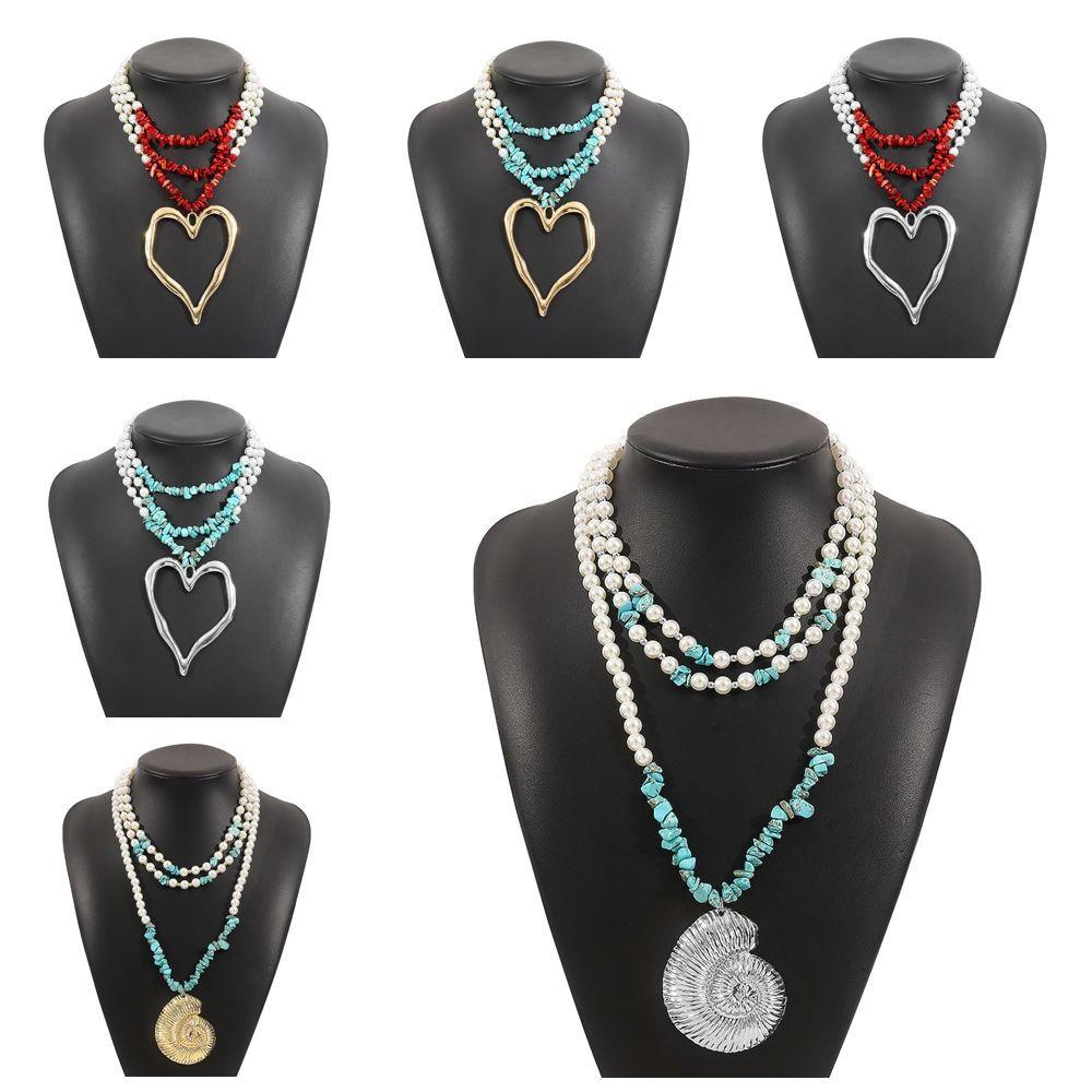 Pearl Big Love Heart Necklace Stone Conch Necklace Simple Exaggerated Choker Party