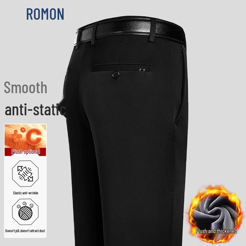 ROMON Men s Straight Fit Business Casual Wrinkle-Resistant Trousers 33