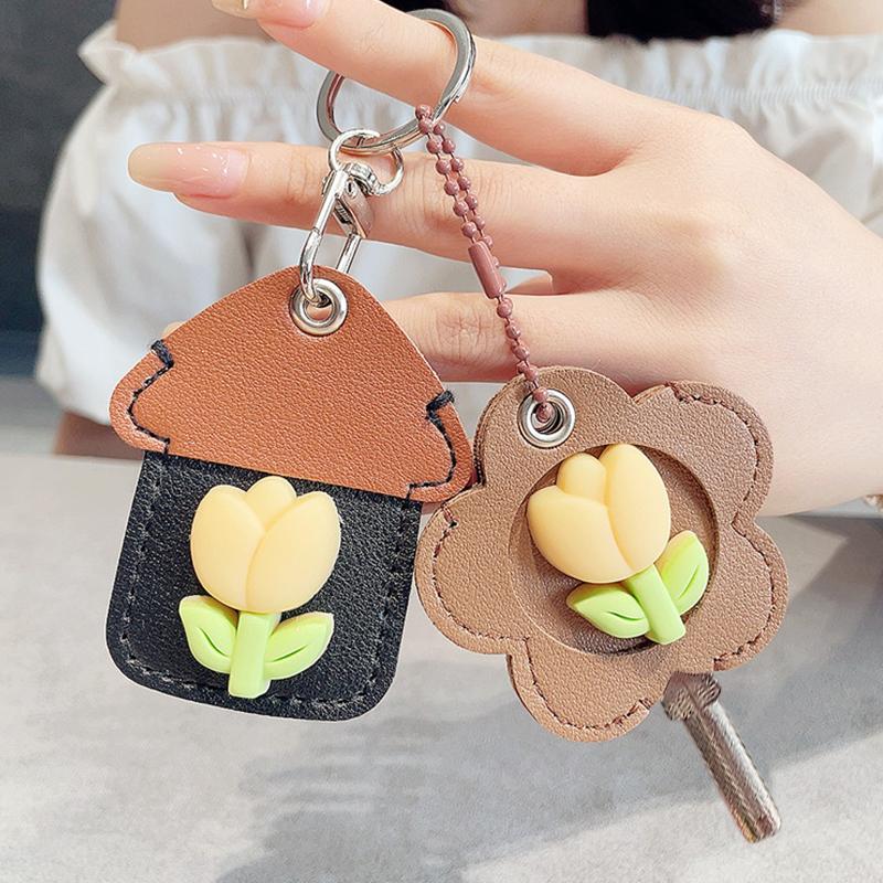 2PCS/Set Keyrings Convenient 3D Tulip Design Accessories Keychain Cute Access Card Holder Multi-Functional Multicolor