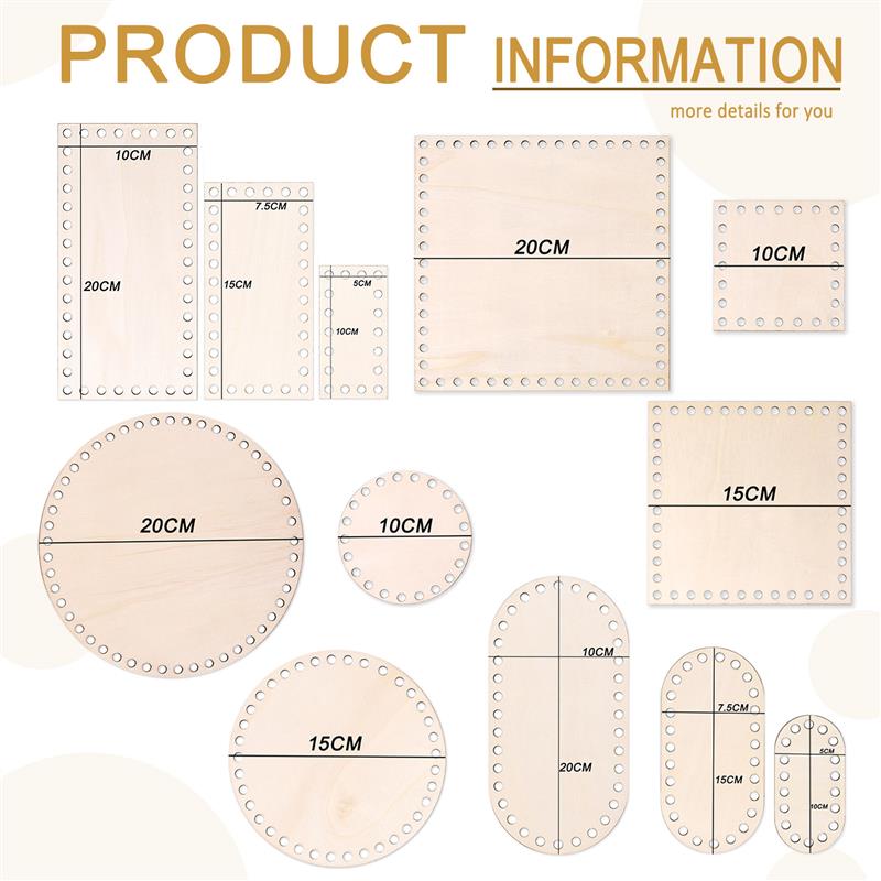 3 Pcs/Set Crochet Basket Base Poplar Plywood Unfinished Blank Cross Stitch Carved Hand-Woven DIY Crafts Basket Wooden Bottom