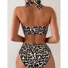 Women's V Neck Sleeveless Leopard Print Bikini Set Sexy Push-Up 2 Piece Set Animal Print Swimwear