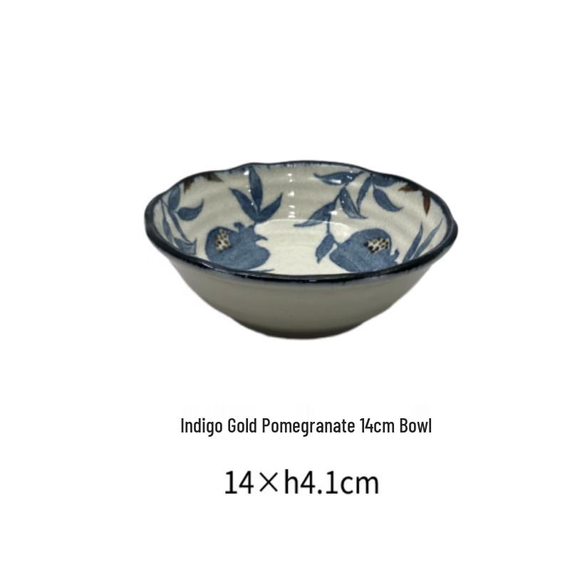 Yugu Kiln Japanese Indigo Pomegranate Ceramic Bowl