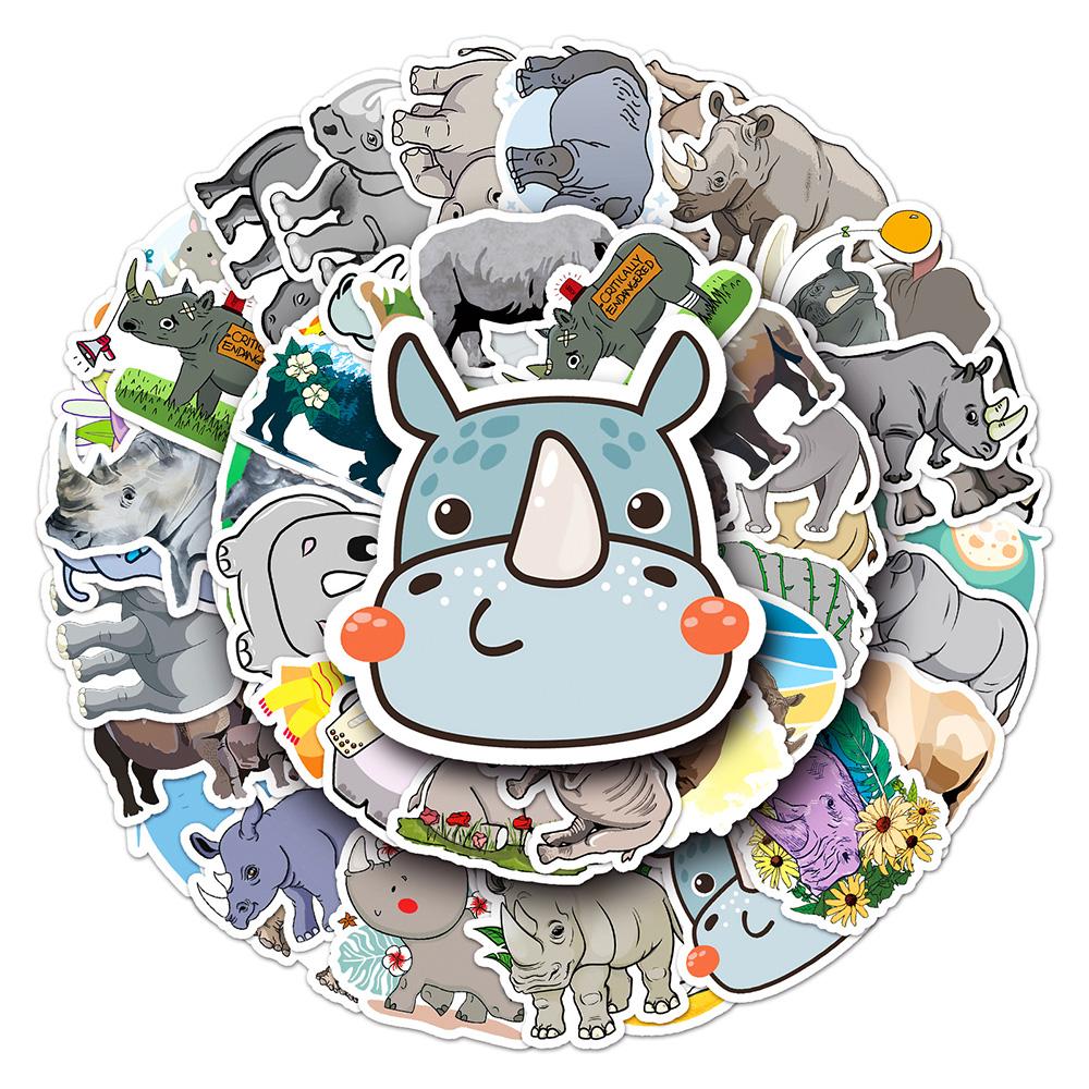 10 30 50Pcs Animal Rhinoceros Cartoon Stickers Cute Graffiti Decals Diy Notebook Scrapbook Laptop Phone Classic Kids Toy Sticker