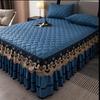 Heart-Pattern Embroidered Bed Skirt Set: Cotton-Filled Soy Cotton, Thickened, Available As Single or Three-Piece Set