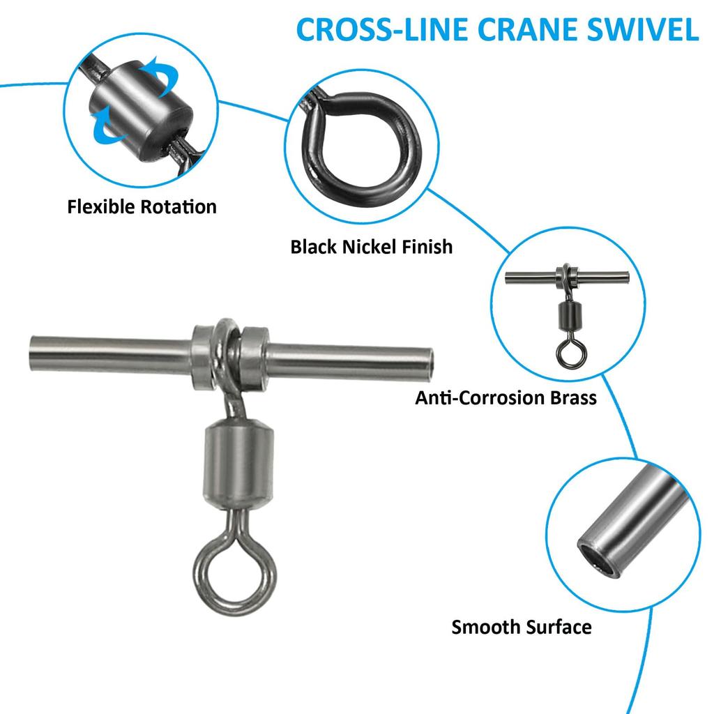 PATIKIL 70lb Angel Messing Wirbel Wirbel für Süß- und Salzwasser Wirbel, 50er-Pack, 3-Wege T-förmige Hülsen, Hochfeste Cross-Line Rigs, (5 #)